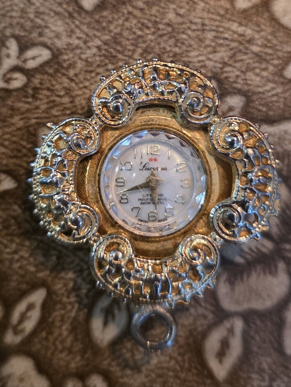 Vintage Lucerne Swiss Made Floral Gold Pendant Watch